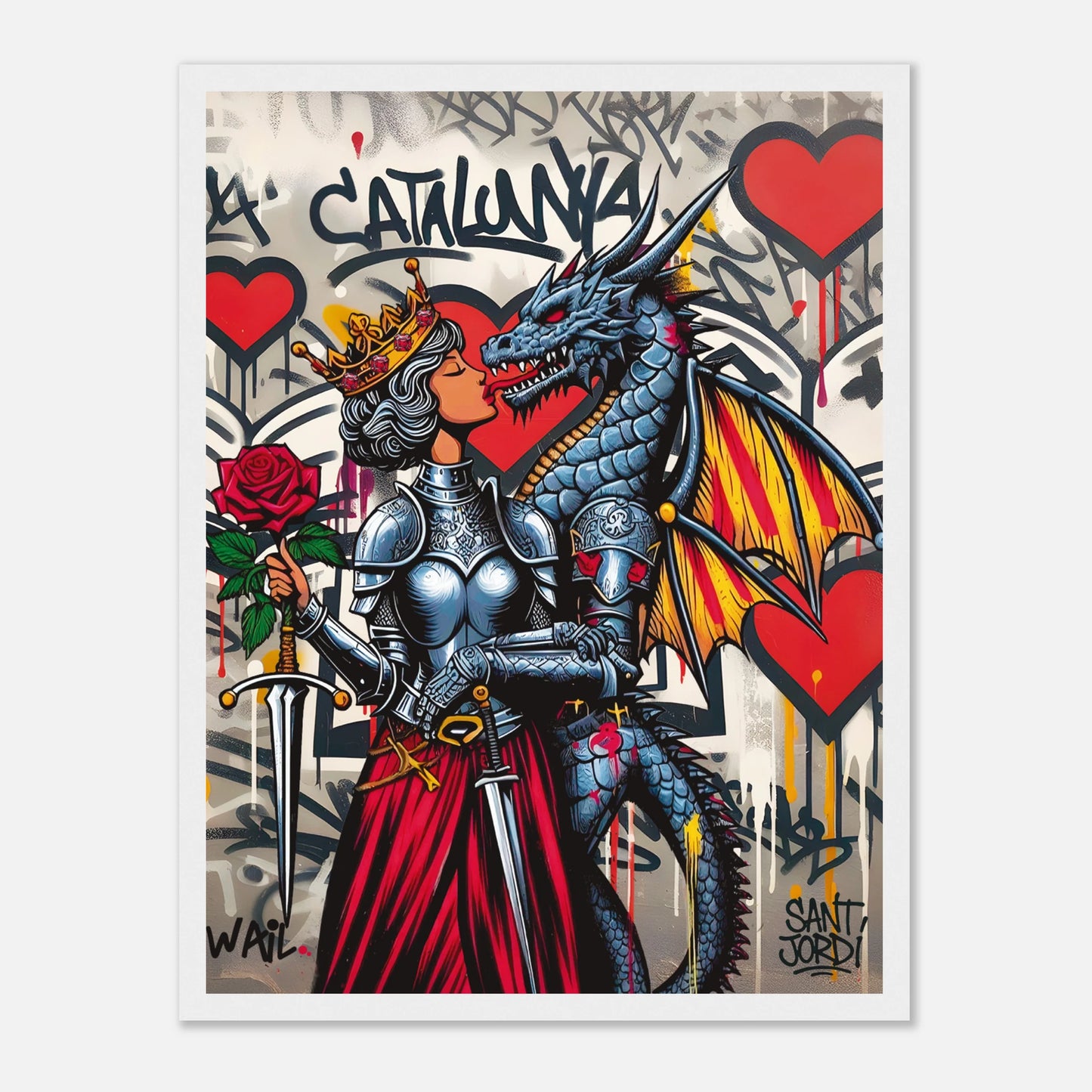 Decoración moderna con póster de Sant Jordi, ideal para regalar en el Día de Sant Jordi
