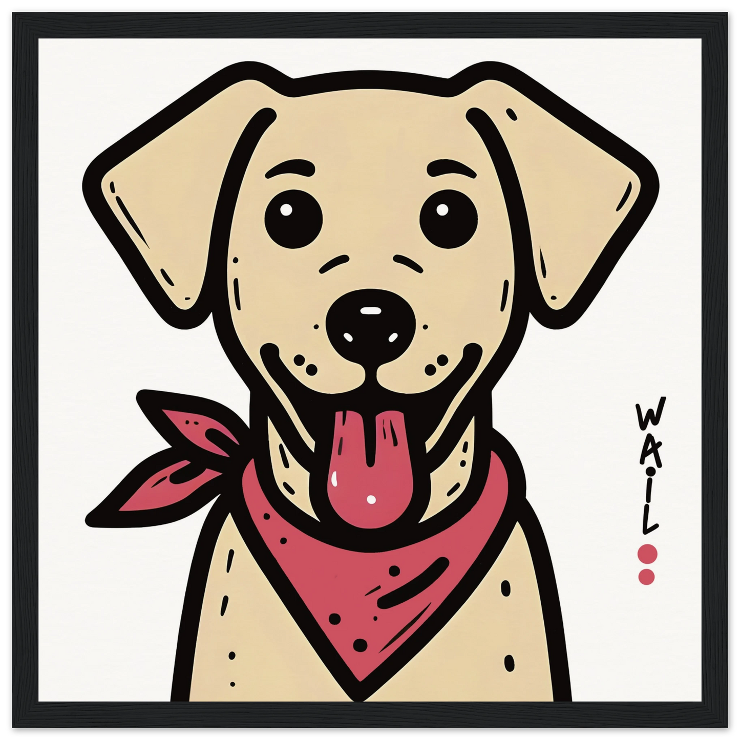 Ilustración de un perro labrador estilo cartoon con pañuelo rojo, ideal para pósters decorativos.