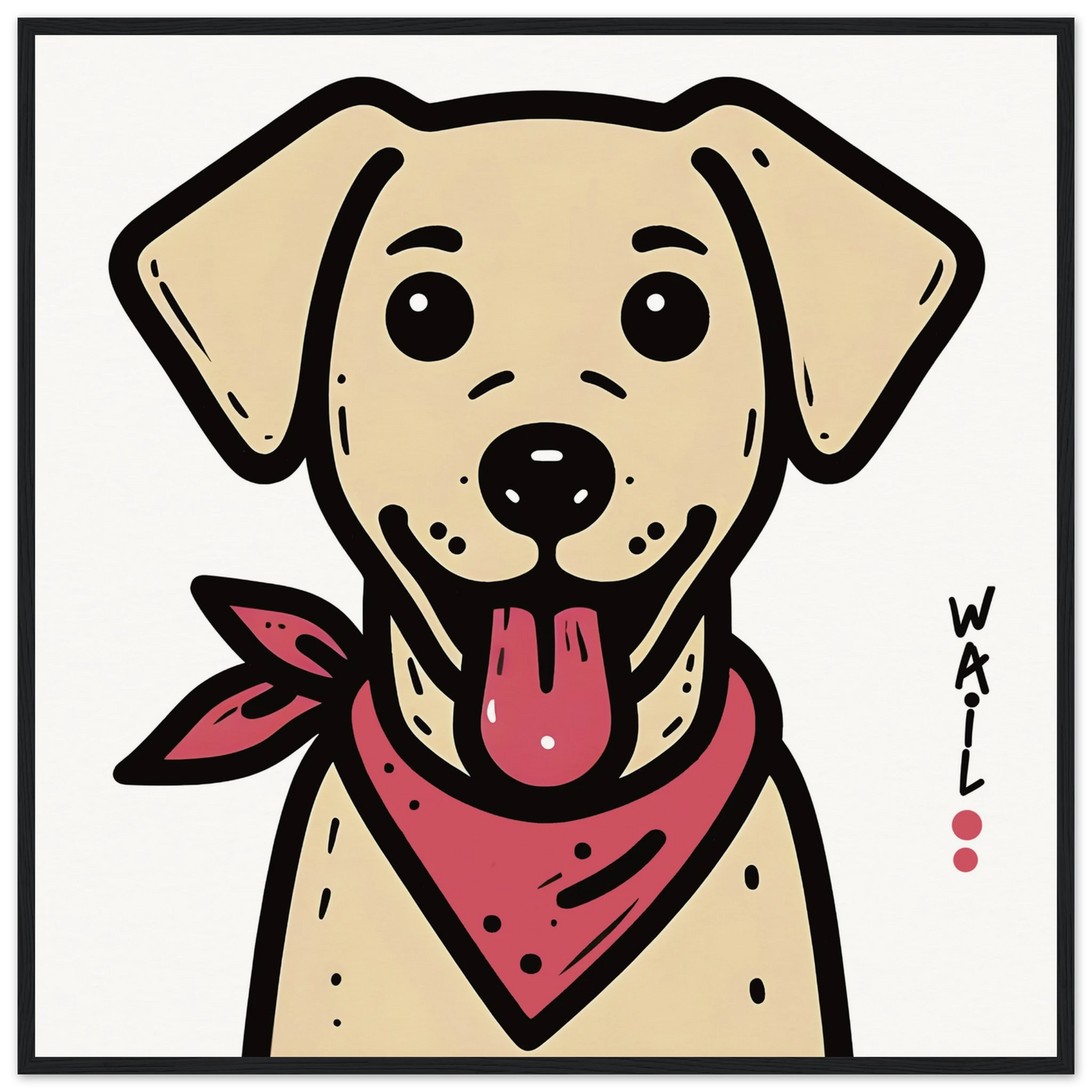 Ilustración de un perro labrador estilo cartoon con pañuelo rojo, ideal para pósters decorativos.