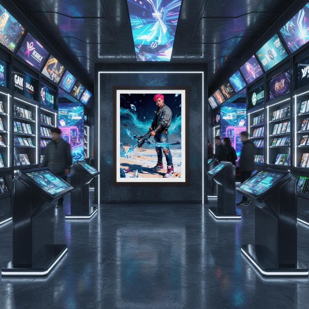 Crimson Bolt – Póster de guerrero de pelo rosa  con arco de energía| Futurista