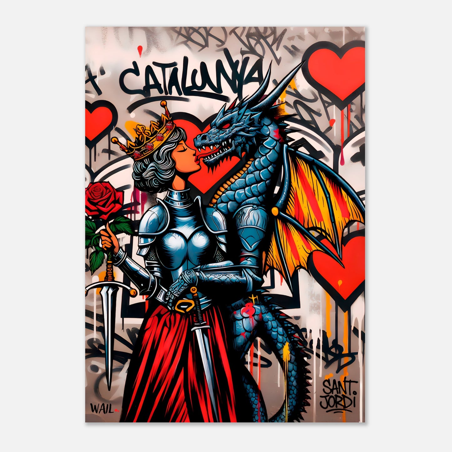 Pòster Sant Jordi 2026 — Princesa i drac art urbà, regal original Sant Jordi