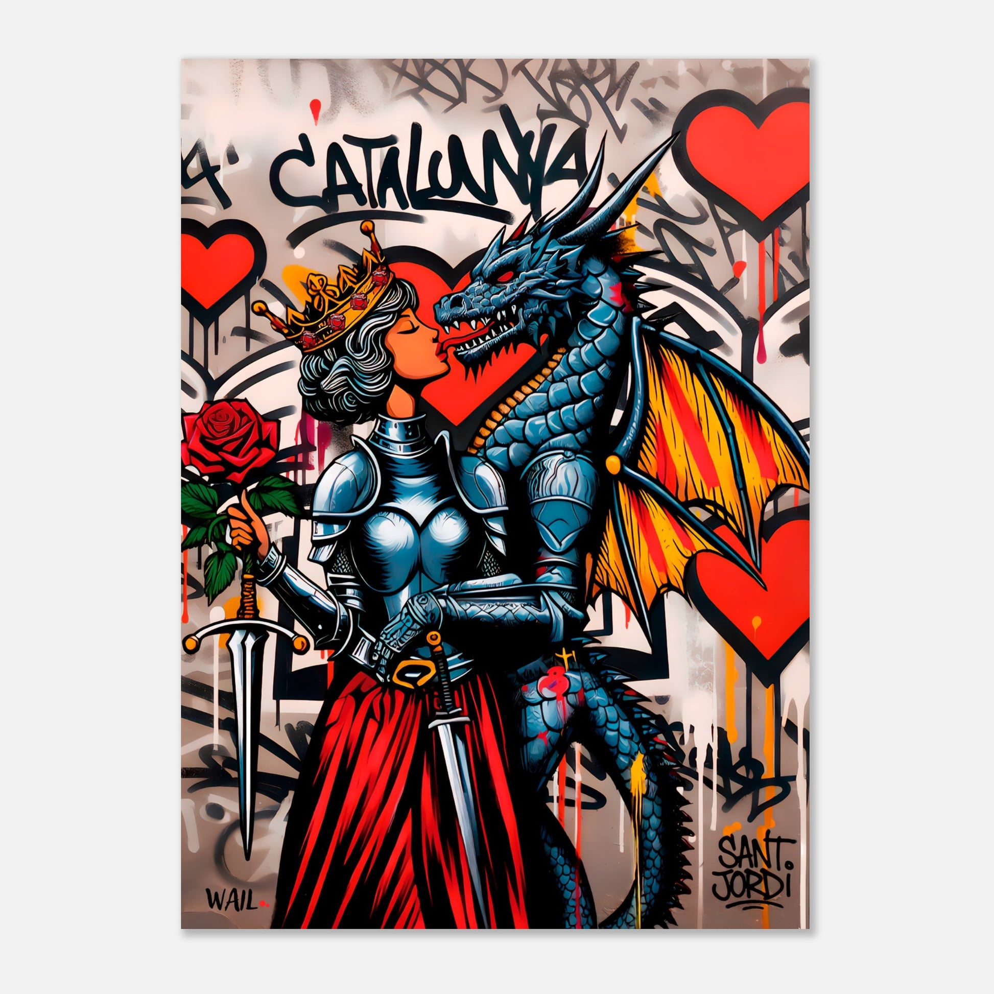 Pòster Sant Jordi 2026 — Princesa i drac art urbà, regal original Sant Jordi