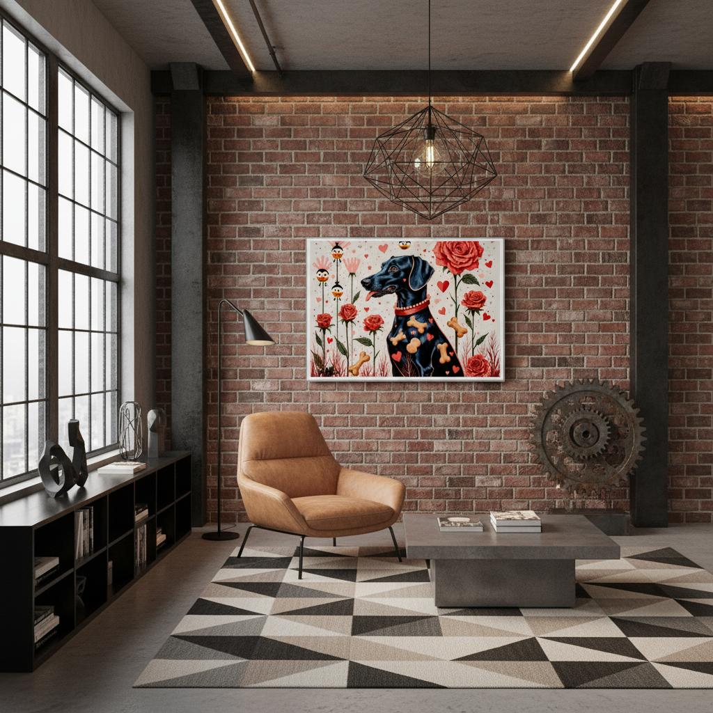 Bone Romance – Póster Pop Art de Perro Braco con Rosas y Corazones